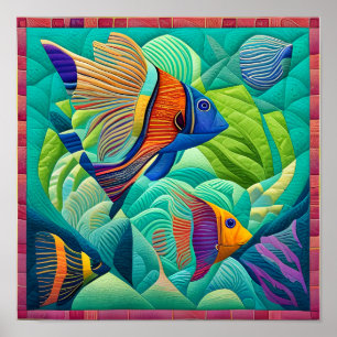 Poster Poisson exotique tropical dans le bloc de courtepo