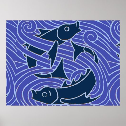 Poster Poisson Gras Nageant Océan Bleu Pêche (Devant)