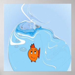 Poster Poisson inquiet avec des bulles