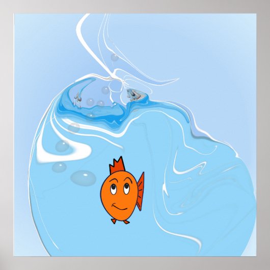 Poster Poisson inquiet avec des bulles (Devant)