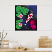 Poster Poisson japonais Koi, Fleurs de Lotus et Lys d'eau (Cuisine)