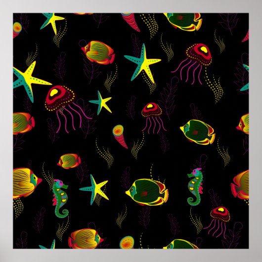 Poster Poisson jaune, noir et marron sans soudure motif.  (Devant)