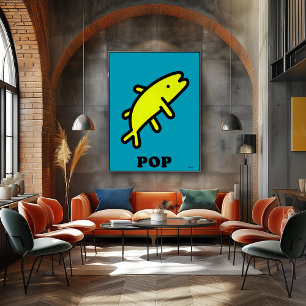 Poster Poisson Jaune Pop Art Gras Caricature Animal Silho