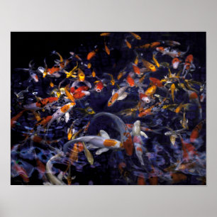 POSTER POISSON KOI EN FLEURS