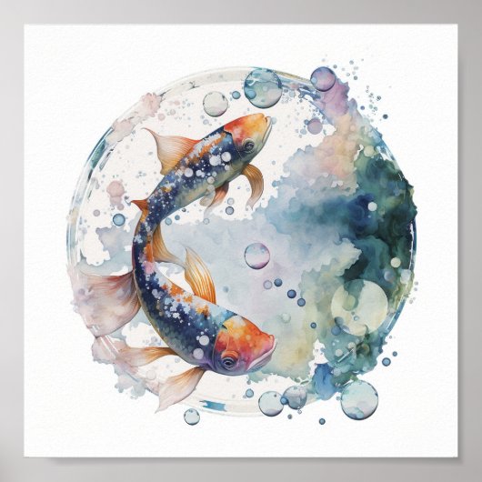 Poster Poisson Koi Japonais En Bulle (Devant)