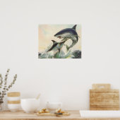 Poster Poisson - Marlin noir et requin Mako (Cuisine)