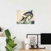 Poster Poisson - Marlin noir et requin Mako (Bureau à domicile)