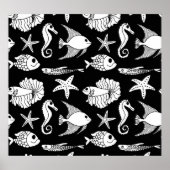Poster Poisson Motif : Motif noir blanc. (Devant)