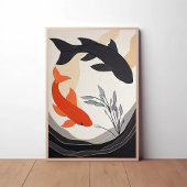 Poster Poisson noir et orange Koi Peinture esthétique