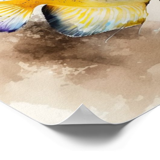 Poster Poisson papillon dans l'affiche aquarelle (Coin)