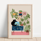 Poster Poisson Rouge Chat Noir Amateur de Chat joueur