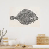Poster Poisson vintage de plie de fond de la baie - Modèl (Cuisine)
