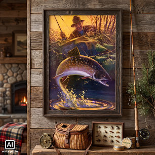 Poster Poisson Vintage, Pêche Sportive à l'Omble de Fonta