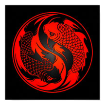 Poisson Yin Yang Koi rouge et noir