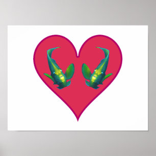 Poster Poissons-anges jumeaux dans un cœur rouge - Illust