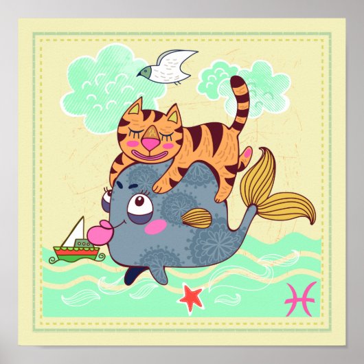 Poster Poissons Chat Zodiac Nursery Imprimer (Devant)