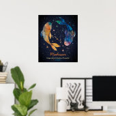 Poster Poissons Constellation Zodiaque Aquarelle Star Gal (Bureau à domicile)