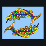 Poster Poissons de Pop Art Fancy Poissons Bleu clair<br><div class="desc">Cette affiche d'impression d'art pour votre décor maison est d'une couleur bleu clair avec deux Poissons de Poissons de Poissons colorés et lumineux.</div>