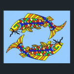 Poster Poissons de Pop Art Fancy Poissons Bleu clair<br><div class="desc">Cette affiche d'impression d'art pour votre décor maison est d'une couleur bleu clair avec deux Poissons de Poissons de Poissons colorés et lumineux.</div>