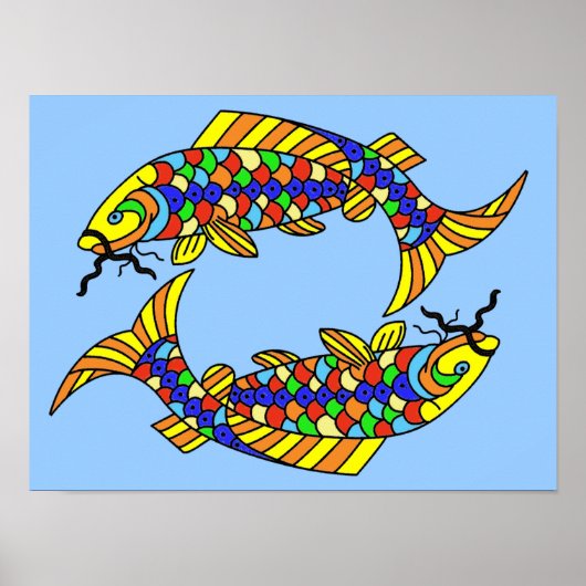 Poster Poissons de Pop Art Fancy Poissons Bleu clair (Devant)