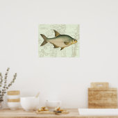 Poster Poissons d'eau douce sur carte (Cuisine)