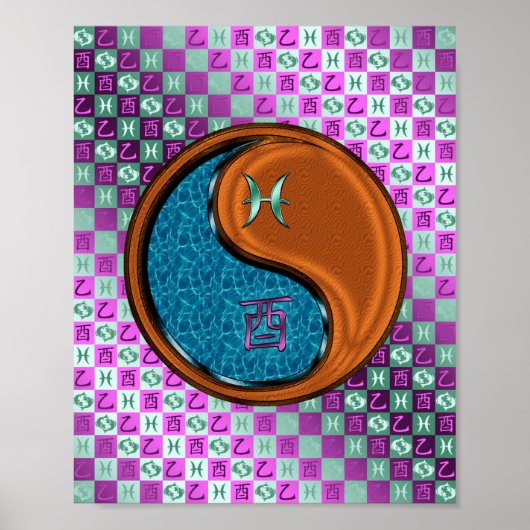 Poster Poissons et coq en bois (Devant)
