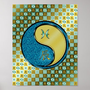 Poster Poissons et Dragon Métal