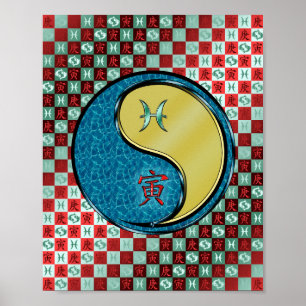 Poster Poissons et tigre métallique