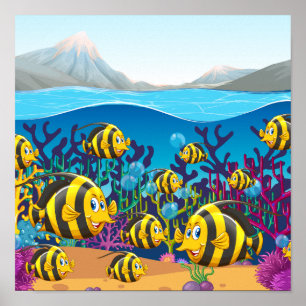 Poster poissons nageant sous la mer