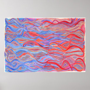 Poster Poissons torrents, rouge, bleu, violet