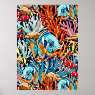 Poster Poissons Tropicaux Couleurs Vives Ambiance Été