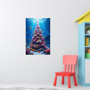 Poster Poissons Tropicaux Nageant Autour d'un Arbre de No