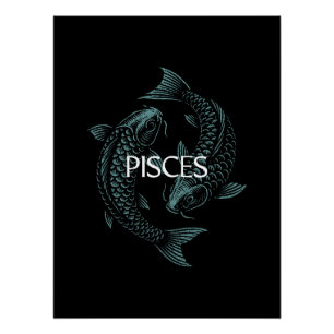 Poster Poissons Zodiaque – Poissons Vintage Sarcelle sur