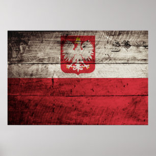 Poster Poland flag on Old Wood Grain