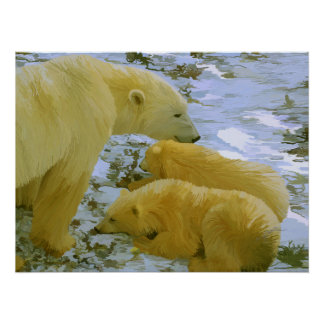 Poster Polar Bear maman et ses petits papier imprimé
