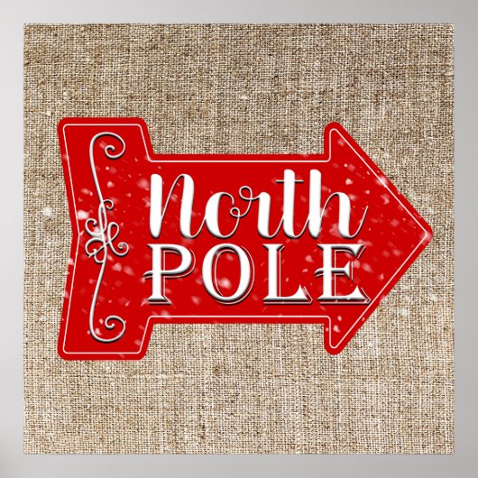 Poster Pôle Nord Flèche Rouge Noël Rustique Fêtes (Devant)