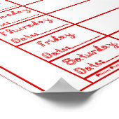 Poster Police de tissu rouge 7 jours Planificateur hebdom (Coin)