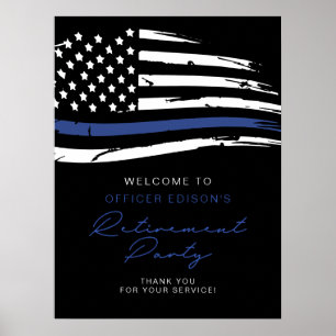 Poster Police Ligne Bleue Mince Drapeau Départ Bienvenue