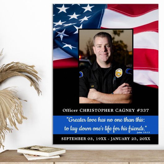 Poster Police Memorial Blue Line American Flag Funéraille