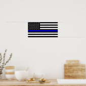 Poster police mince ligne bleue drapeau usa etats-unis am (Cuisine)