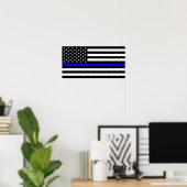 Poster police mince ligne bleue drapeau usa etats-unis am (Bureau à domicile)