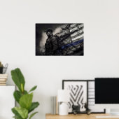 Poster Police Officer Tribute Blue Line American Flag Art (Bureau à domicile)