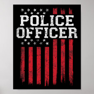 Poster Police Officier Drapeau Américain Patriot Patrioti
