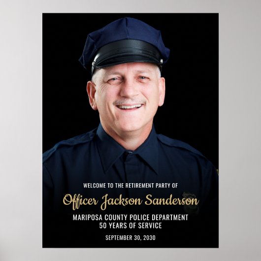 Poster Police Retirement Blue Line Flag Photo Welcome (Devant)