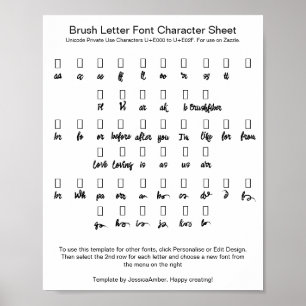 Poster Polices de lettres pinceau Feuille de caractères a