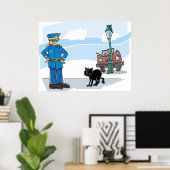 Poster Policier Et Chat Noir (Bureau à domicile)