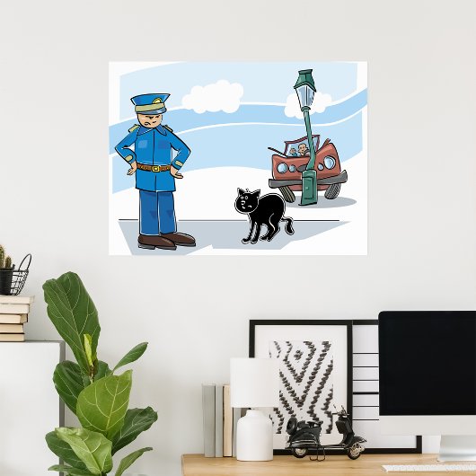 Poster Policier Et Chat Noir