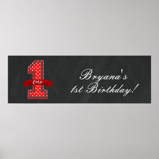 Poster Polka rouge et blanc point 1 fête d'anniversaire (Devant)