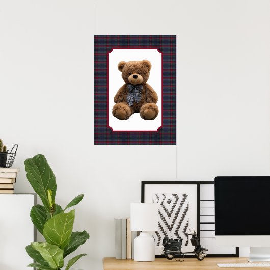 Poster Polo Teddy Bear Tartan Plaid Baby Boy Kids Nursery (Bureau à domicile)