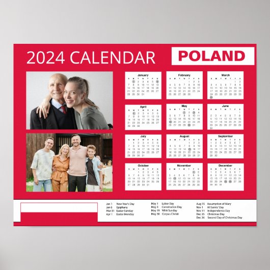 Poster Pologne | Ajouter une photo | Calendrier des fêtes (Devant)